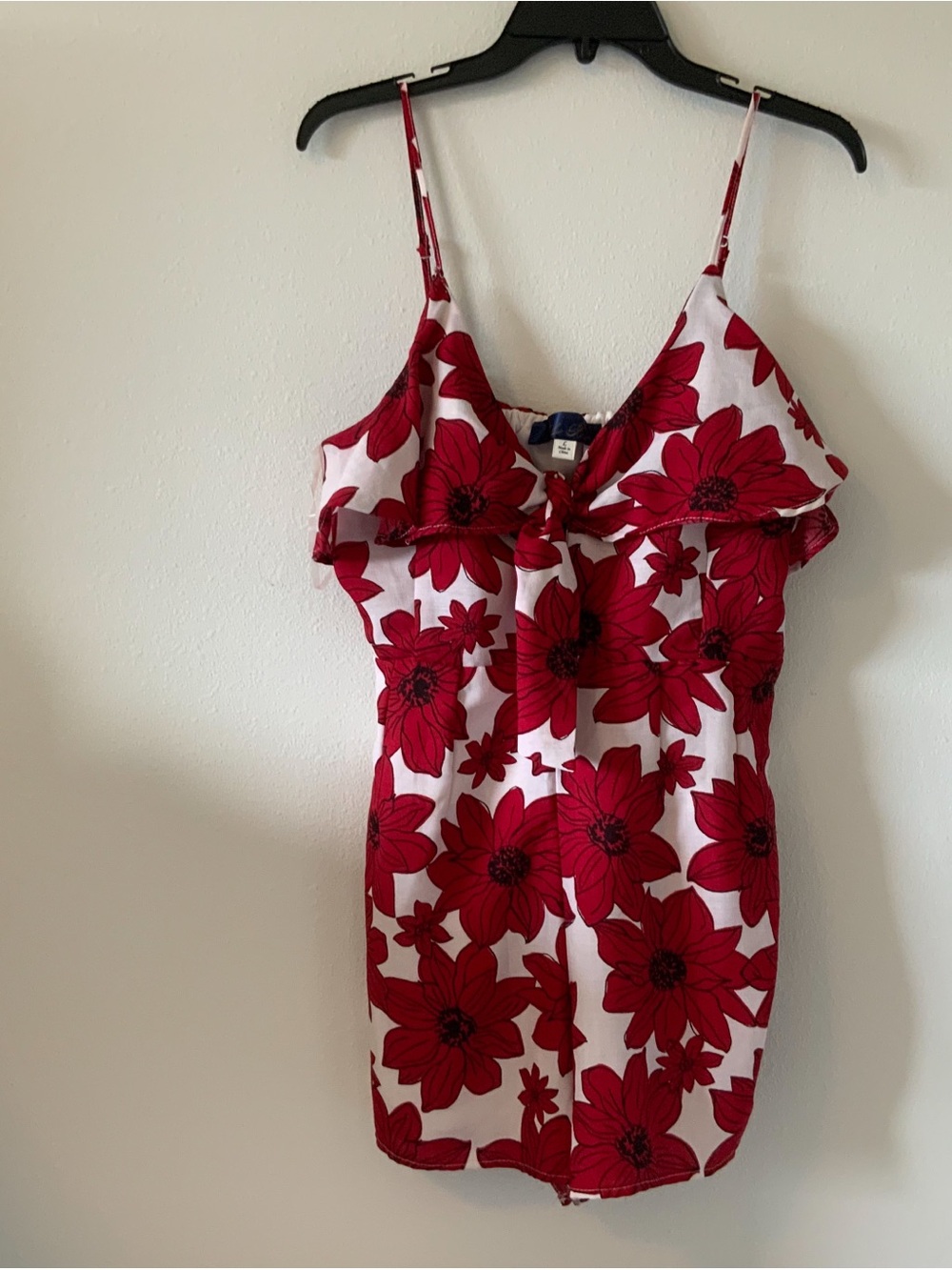 Blue Rain Red and White Floral Spaghetti Strap Dress